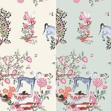 Cath Kidston Painted Kingdom Wallpaper Animal Print Floral Duck Egg Cream Modern