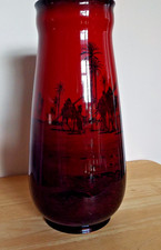 ROYAL DOULTON FLAMBE 28 cm (11") VASE - DESERT SCENE, CAMELS, PEOPLE & TREES
