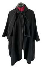 VINTAGE David Barry Black Wool Cape Poncho Scarf Collar Piping UK 12 14 Medium M