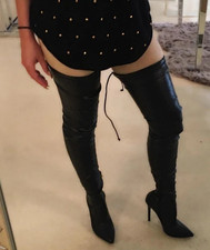 KRUSH BLACK STRETCH TIGHT PU THIGH HIGH BOOTS * 5 uk * FXTISH * DOMINATRIX
