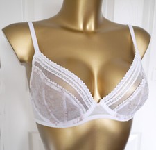 M & S PLUNGE BRA 32D  NON PADDED ARCHIVE EMBROIDERY WHITE MIX