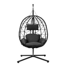Hanging Egg Chair Rattan Wicker Hanging Swing Chair With Stand,Cushion&Headrest