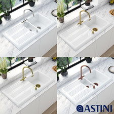 Astini Canterbury 1.0 & 1.5 White Ceramic Kitchen Sink Colour Match Waste & Tap