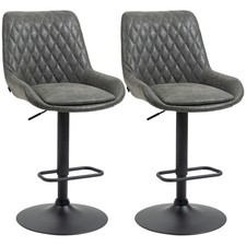 HOMCOM Retro Bar Stools Set of 2, Adjustable Kitchen Stool, Upholstered Bar Chai