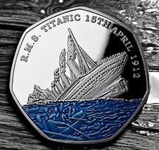RMS TITANIC Silver Commemorative Coin. Colour/Enamel. White Star Liner. 1912