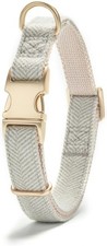 Tweed Herringbone Dog Collar with Metal Buckle - Soft Durable Fabric Pet Collar
