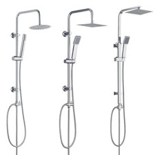 Chrome 3 Way Rigid Riser Shower Kit For Bath Shower Mixer Taps Round & Square