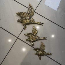3 Vintage Brass Graduated Flying Geese Ducks Wall Hangings Geo Johnson England