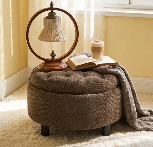 Round storage ottoman - storage,