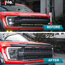 Hood Deflector Guard W/ Lights For Ford F150 Raptor Bug Shield Bonnet Protector