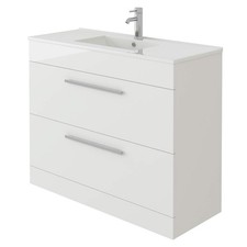 Basin Vanity Unit Cabinet Free Standing White Mid Edge Sink Flat Pack 1000mm