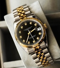 Seikmod Classic Mod Aut Black Dial Diamond Indices, Two-Tone, Fluted, Sapphire