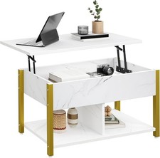 4in1 Lift Top Coffee Table with Storage Drawers, Convertible Dining Table, White