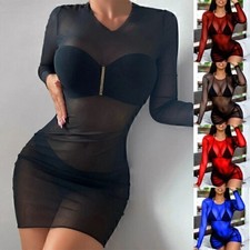 Women Sexy Sheer Mini Dress See-through Lingerie Bikini Beach Cover Up Clubwear