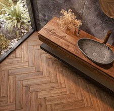 Natural Brown Oak Wood Texture Effect Tiles Porcelain 15×60cm - 1 box: 10 Tiles