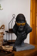 Gorilla Head W/Golden Glasses Funny Home Decor Tabletop Display Resin Statue
