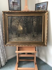 J Junglut 1860-1912 oil painting depicting woodlands requires some restoration.
