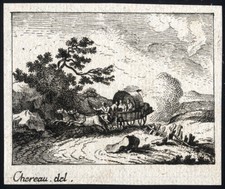 Antique Master Print-COVERED WAGON-GALLOP-Chereau-ca. 1700