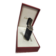 Cartier Ligne 1 Godron Black Lacquer & Gold Lighter Boxed Excellent Condition 