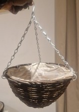 Gold Wicker Hanging Basket Lined 20cm Rattan Willow Flower Planter Plant Pot