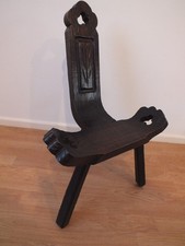 Retro/Vintage Brutalist Carved Wooden Spinning Stool/Birthing Chair Seat 3 Legs