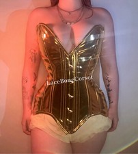 Double Steel Boned OverBust Waist Trainer GOLD Women's Corset