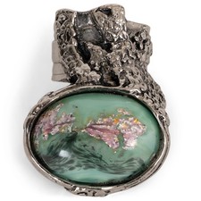 72612 auth YVES SAINT LAURENT silver & mint green glass stone ARST Ring 6 6.5