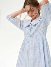 Marks & Spencer Girls Blue Cotton Knee length Babydoll Mini Girls Dress - M&S