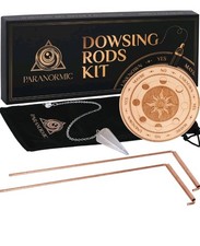 Copper Dowsing Rods & Pendulum Board Kit with Mat & Quartz Crystal – Set of 2 –