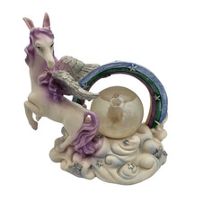 Vintage 1990s Hand Painted Unicorn Figurine Snow Globe Rainbow Purple Mane