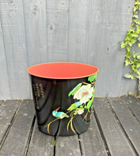 VINTAGE 60'S WORCESTER WARE CHINESE TIN WASTE PAPER BIN FLORAL TROPICAL BIRDS