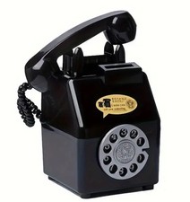 NEW in BOX BLACK vintage TELEPHONE MONEY BANK  dial and HANDSET with CORD RETRO