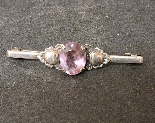 Vtg silver amethyst brooch - vtg,