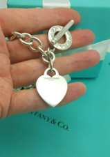 Tiffany & Co. Silver Heart Tag Choker Toggle 16.25" Necklace, UK Hallmarked!