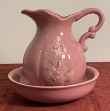 Small Pink Floral Decorative Wash Bowl (16cm x 4cm) & Jug (14cm Tall)