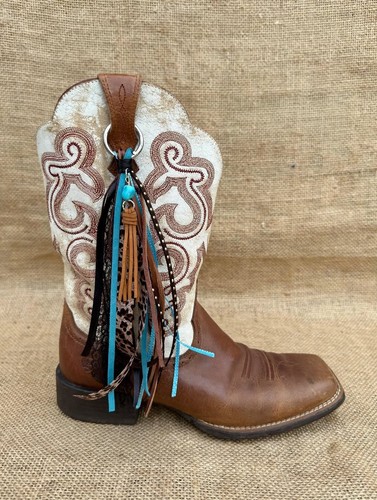 Boot tassels teal - boot, teal/black/brown