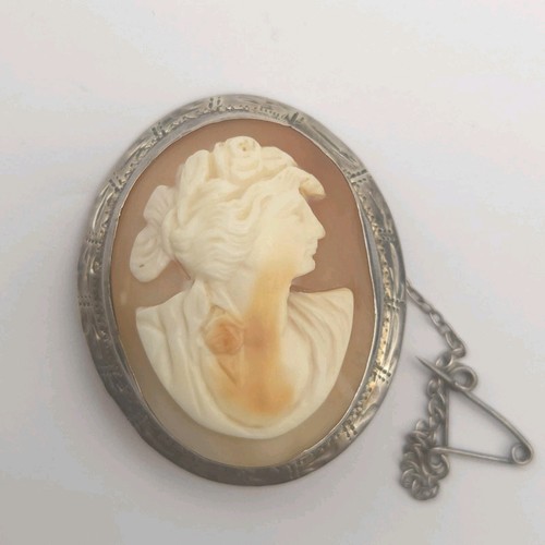 Silver shell cameo brooch - cameo,