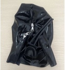 Latex Hood Rubber Mask with Black long nose tube&braces for Fetish clubwear BDSM