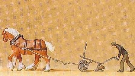 Farmer with horse drawn plough - drawn,