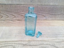 Vintage Aqua Glass Chemists Bottle & Stopper 6” Tall