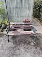 Vintage 2 / 3-Seater Garden Bench Wrought Iron Wood - needs tidying 