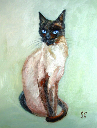 Siamese cat original oil - cat,