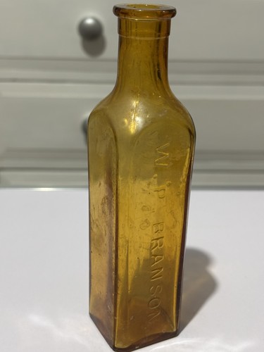 Vintage amber glass bottle - , w