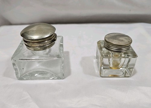 Vintage glass inkwell pots - vintage,