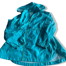 Vintage women blue hooded rain coat in M|L31 W20|SKU 5637