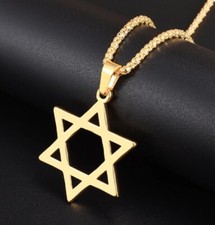 Gold The Star of David Necklace Pendant Jewish Judaism 60cm Chain UK Seller v2
