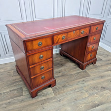 Antique Style Wooden Twin Pedestal Writing Home Office Desk 9 Drawers Mahogany