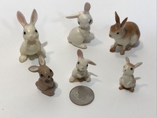 Six Miniature Hagen Renaker Bunny Rabbits Assorted Vintage