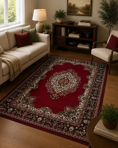 Modern red traditional rug - red,