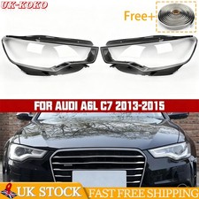 For Audi A6 C7 2011-2015 Pair Clear Headlight Lamp Lens Cover Shell + Glue LHRH